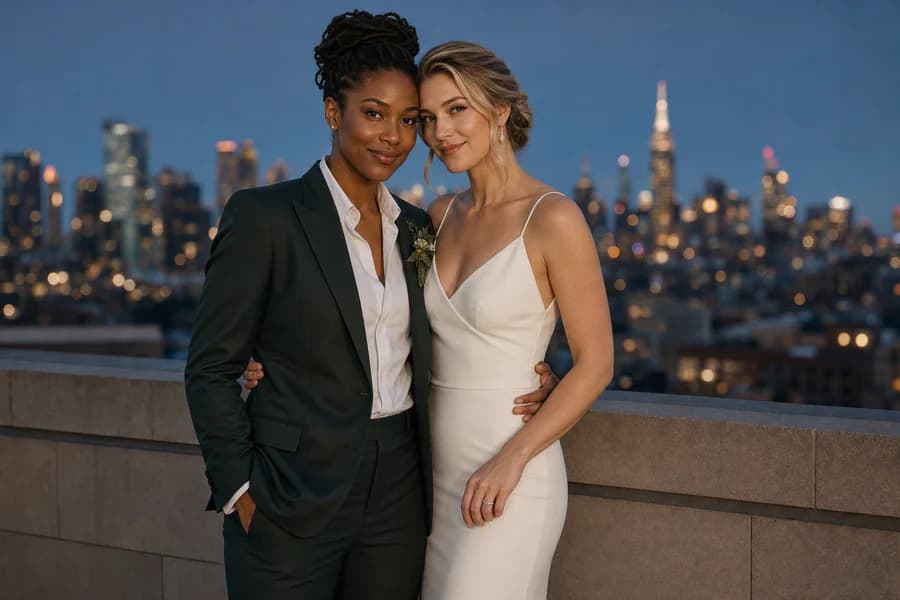 Illustrative AI-generated City Night & Rooftop wedding scene
