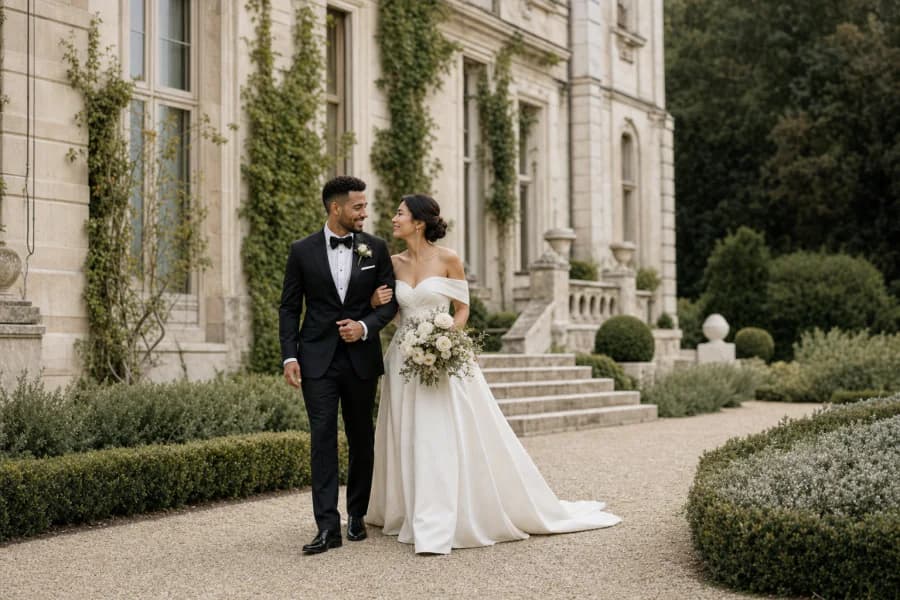 Illustrative AI-generated European Estate wedding scene
